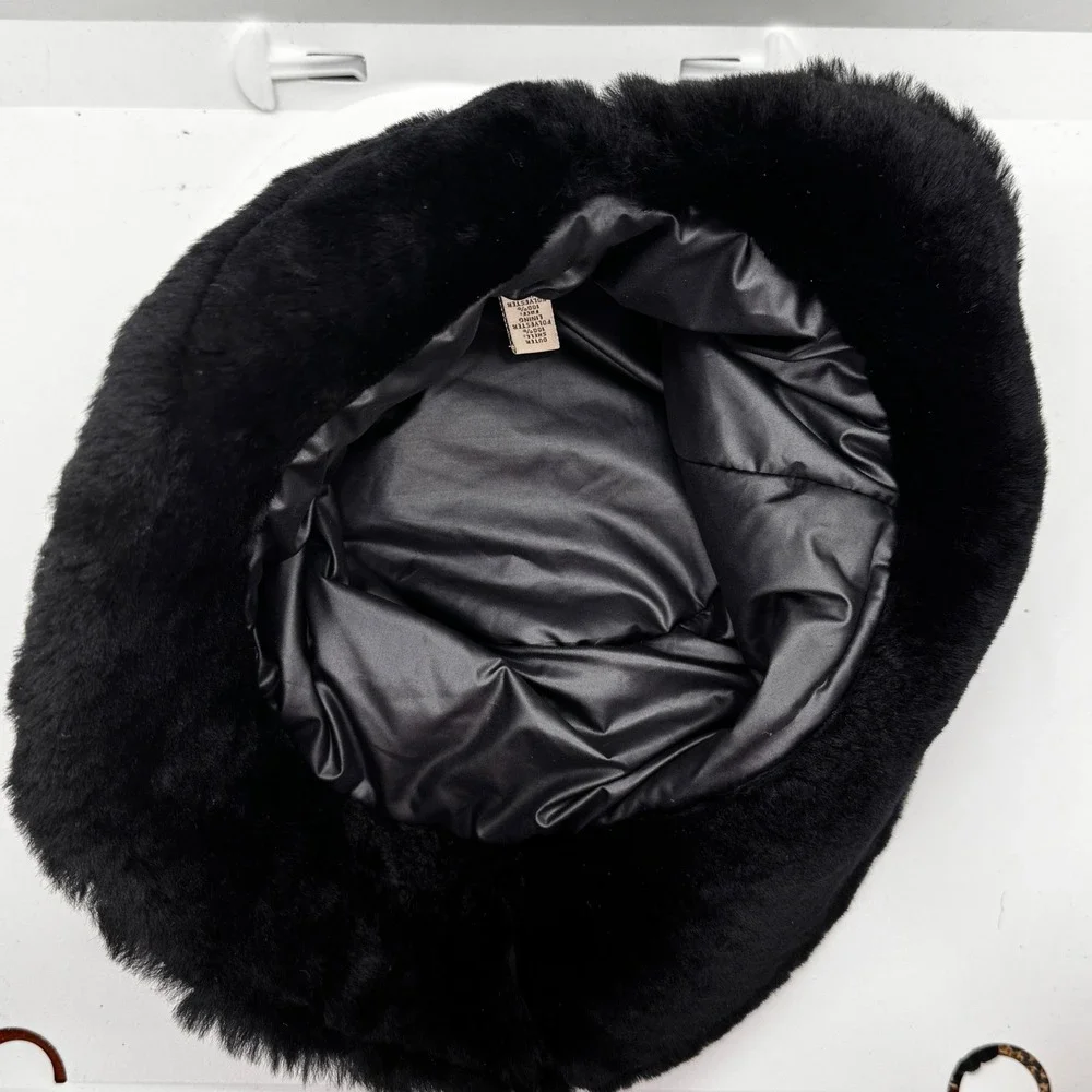 UGG Australia Black Quilted Puffer Bucket Hat Real Shearling Fur Lined Trim OS